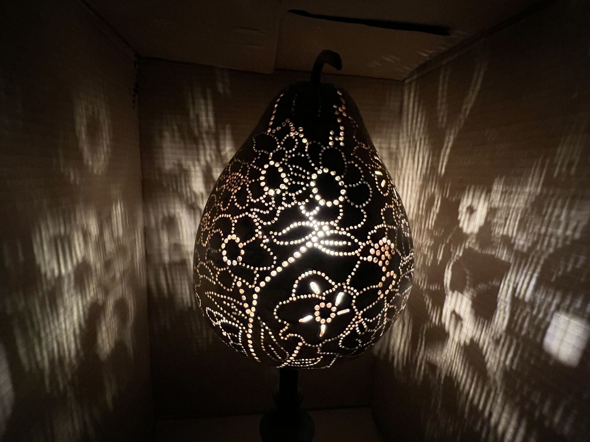 Spring Has Sprung gourd lamp casting delicate floral patterns of light